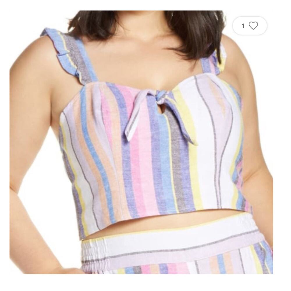 BP Womens Multi-Color Striped Tie Front Crop Halter Top NEW XS